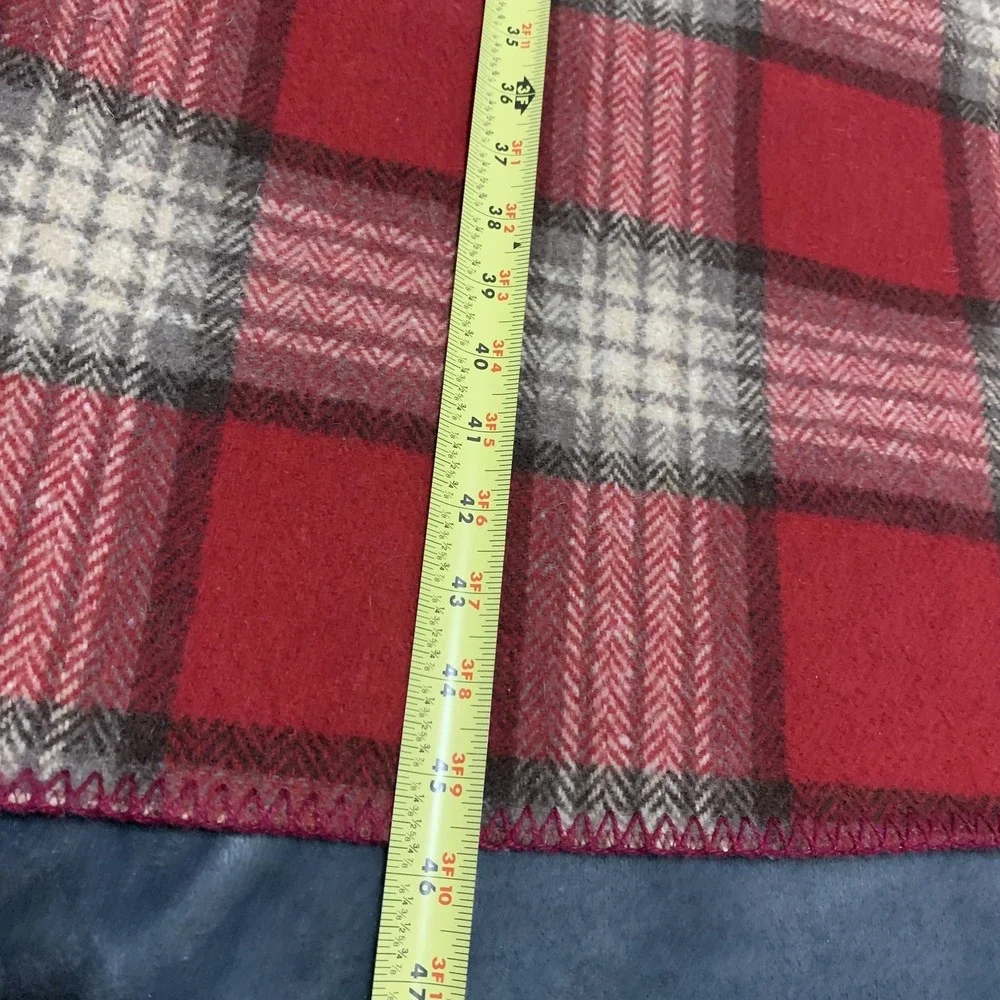 ABW Plaid Throw Blanket Sherpa Lined Red Beige Brown Star Patch‎ USA Made Cozy